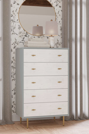Saige Chest - Elegant Weathered White Mahogany with Felt-Lined Drawers & Gold Accents, Fully Assembled