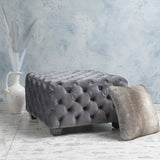 Jaymee Modern Glam Button Tufted Velvet Ottoman, Gray and Dark Brown Noble House