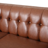 Pondway Contemporary Faux Leather Tufted 3 Seater Sofa, Cognac Brown and Brown Noble House