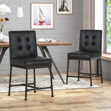 Commonwealth Industrial Modern 24" Counter Stool with Faux Leather Backing and Metal Pipe Base, Black Finish Noble House