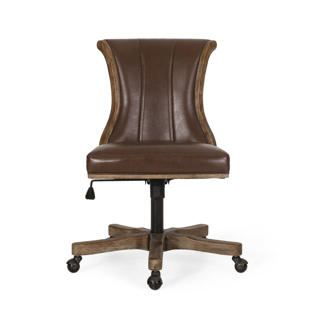 Brown Industrial Swivel Office Chair Leather Upholstered Task Chair  Adjustable Height