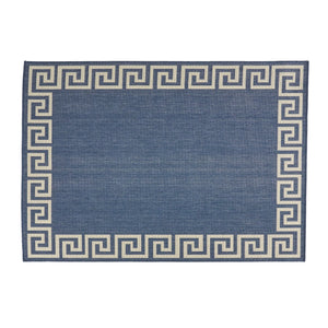 Preveli 5'3" x 7' Outdoor Area Rug, Blue and Ivory Noble House