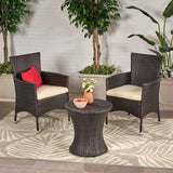 Malta Outdoor Brown Wicker 3 Piece Chat Set Noble House
