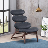 Gault Retro Reclining Microfiber Accent Chair, Black and Walnut Noble House