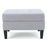 Zahra Contemporary Tufted Fabric Storage Ottoman, Light Gray and Dark Brown Noble House