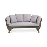 Serene Outdoor Acacia Wood Expandable Daybed with Water Resistant Cushions, Gray and Dark Gray Noble House