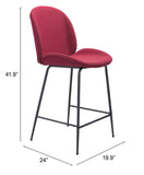 Zuo Modern Miles 100% Polyurethane, Plywood, Steel Modern Commercial Grade Counter Stool Red, Black 100% Polyurethane, Plywood, Steel