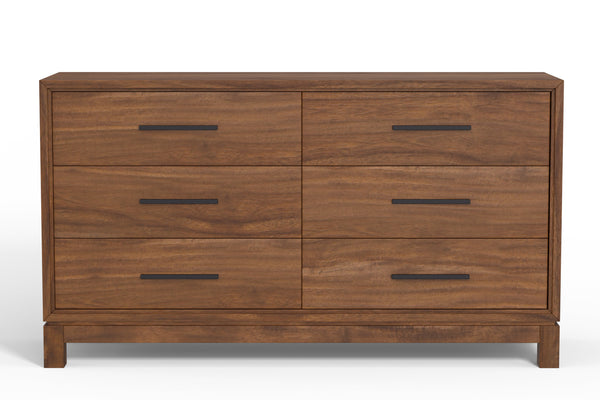 Nova Dresser in Honey Maple - Fully Assembled Mahogany with Six Drawers and Elegant Bronze Hardware