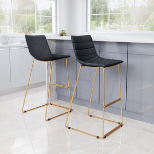 Zuo Modern Adele 100% Polyester, Plywood, Steel Modern Commercial Grade Barstool Set - Set of 2 Black, Gold 100% Polyester, Plywood, Steel