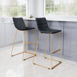 English Elm EE2688 100% Polyester, Plywood, Steel Modern Commercial Grade Bar Chair Set - Set of 2 Black, Gold 100% Polyester, Plywood, Steel
