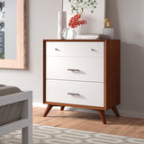 Alpine Furniture Flynn 3 Drawer Two Tone Small Chest, Acorn/White 999-04 Acorn & White Mahogany Solids & Okoume Veneer 32 x 18 x 36