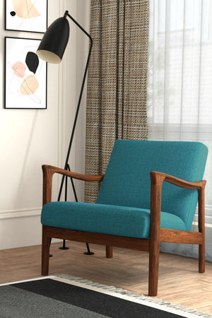 Alpine Furniture Zephyr Lounge Chair, Turquoise RT641A-TUR Medium Brown-Turquoise Solid Rubberwood Frame 27.5 x 34 x 29