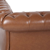 Silverdale Traditional Chesterfield 2 Piece Living Room Set, Cognac Brown and Dark Brown Noble House