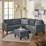 Zahra Dark Grey Fabric Sectional Couch with Storage Ottoman