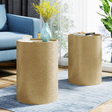 Brookhaven Modern Round Hammered Iron Accent Table (2 Pack) - Gold Noble House