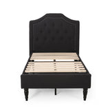 Elinor Contemporary Upholstered Twin Bed Platform, Black Noble House