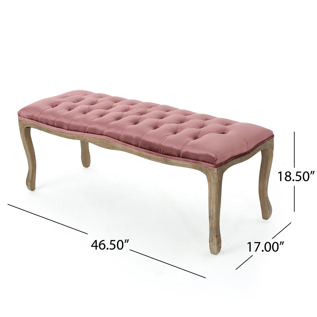 Tassia Traditional Button Tufted Velvet Bench, Natural and Blush Noble House