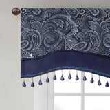 Aubrey Traditional 100% Polyester Jacquard Window Valance w/ Beads Navy 50"W x 18"L