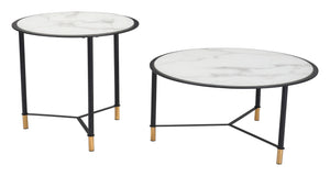 Zuo Modern Set Tempered Glass, Steel Modern Commercial Grade Coffee Table Set White, Black, Gold Tempered Glass, Steel