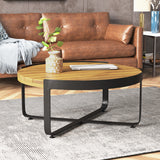 Eyre Outdoor Modern Industrial Acacia Wood Coffee Table, Teak and Black Noble House