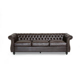 Somerville Chesterfield Tufted Faux Leather Sofa with Scroll Arms