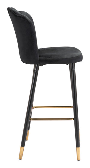 Zuo Modern Zinclair 100% Polyester, Plywood, Steel Modern Commercial Grade Barstool Black, Gold 100% Polyester, Plywood, Steel