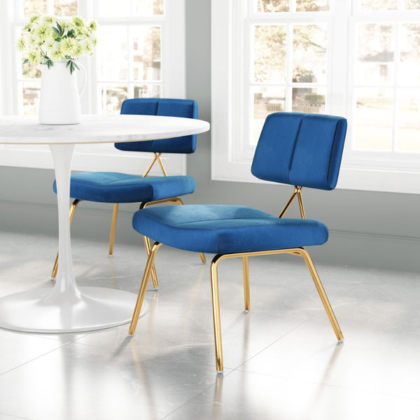 Zuo Modern Nicole 100% Polyester, Plywood, Steel Modern Commercial Grade Dining Chair Set - Set of 2 Blue, Gold 100% Polyester, Plywood, Steel