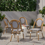 Noble House Remi Outdoor French Bistro Chairs (Set of 4), Gray, White, and Bamboo Finish