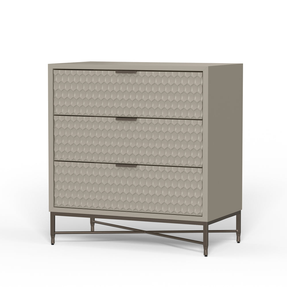 Milo 3-Drawer Chest in Taupe - Stylish Storage Solution with Textured Fronts & Pewter Accents