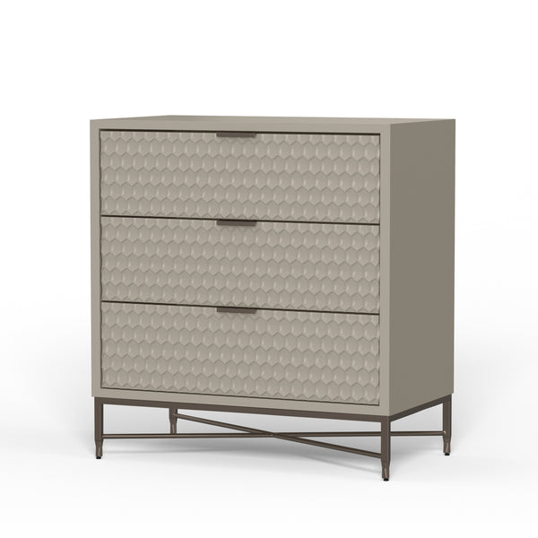 Milo 3-Drawer Chest in Taupe - Stylish Storage Solution with Textured Fronts & Pewter Accents