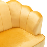 Reitz Modern Glam Velvet Channel Stitch 3 Seater Shell Sofa, Honey Yellow and Gold   Noble House