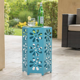 Noble House Dandelion Outdoor 14 Inch Matte Blue Iron Floral Side Table