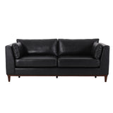 Warbler Contemporary Faux Leather Upholstered 3 Seater Sofa, Midnight Black and Espresso Noble House