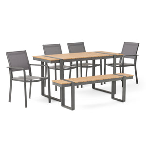 Noble House Otero Outdoor 6 Piece Aluminum Dining Set, Natural, Gray, and Dark Gray