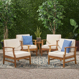 Perla Outdoor Teak Finished Acacia Wood Club Chairs with Cream Water Resistant Cushions (Set of 4)