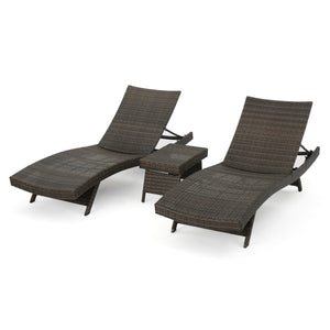 Thira Outdoor Wicker Lounge Set wide Side Table, Mix Mocha Noble House