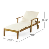 Noble House Perla Outdoor Acacia Wood 3 Piece Chaise Lounge Set with Water-Resistant Cushions, Teak and Cream