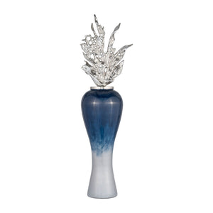 Sagebrook Home Contemporary Glass, 43"h Vase W/ Aluminum Top, Blue/wht Ombre 16770-06 Blue/white Glass