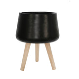 Sagebrook Home Contemporary Set of 2 -  11/15" Planter W/ Wood Legs, Matte Black 15019-01 Black Magnesia