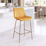 Zuo Modern Tony 100% Polyester, Plywood, Steel Modern Commercial Grade Counter Stool Yellow, Gold 100% Polyester, Plywood, Steel