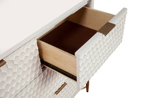 White Pearl Media Console - Contemporary Design with Gold Accents, Ample Storage & Textured Style