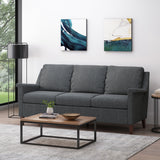 Dupont Contemporary 3 Seater Fabric Sofa, Charcoal and Espresso Noble House