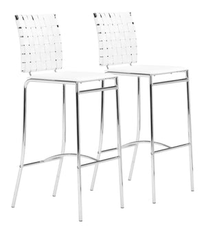 Zuo Modern Criss 100% Polyurethane, Steel Modern Commercial Grade Barstool Set - Set of 2 White, Chrome 100% Polyurethane, Steel