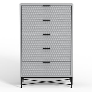 Milo 5 Drawer Chest in Light Slate Grey - Stylish Modern Design with Textured Drawers & Metal Base