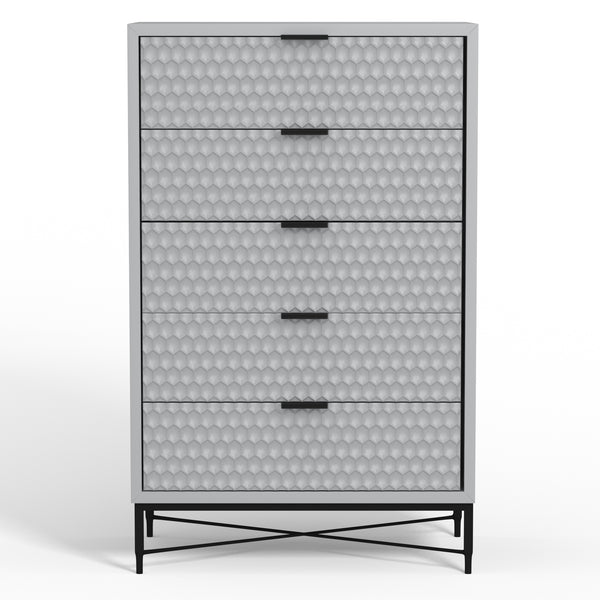 Milo 5 Drawer Chest in Light Slate Grey - Stylish Modern Design with Textured Drawers & Metal Base