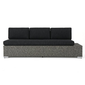 Puerta Outdoor 3 Seater Wicker Right Sofa, Mixed Black with Dark Grey Cushions Noble House