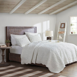 Madison Park Aster Lodge/Cabin 100% Polyester Embroidery PV Fur Coverlet Set Ivory King/Cal King:108x86"/20x36"(2) MP13-7640