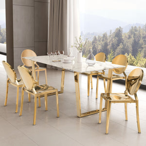 Zuo Modern Atlas Composite Stone, Stainless Steel Modern Commercial Grade Dining Table White, Gold Composite Stone, Stainless Steel