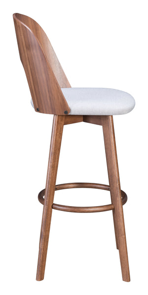 Zuo Modern Anton 100% Polyester, MDF, Rubberwood Scandinavian Commercial Grade Barstool Set - Set of 2 Walnut, Light Gray 100% Polyester, MDF, Rubberwood