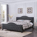 Noble House Virgil Fully-Upholstered Traditional Queen-Sized Bed Frame, Dark Gray